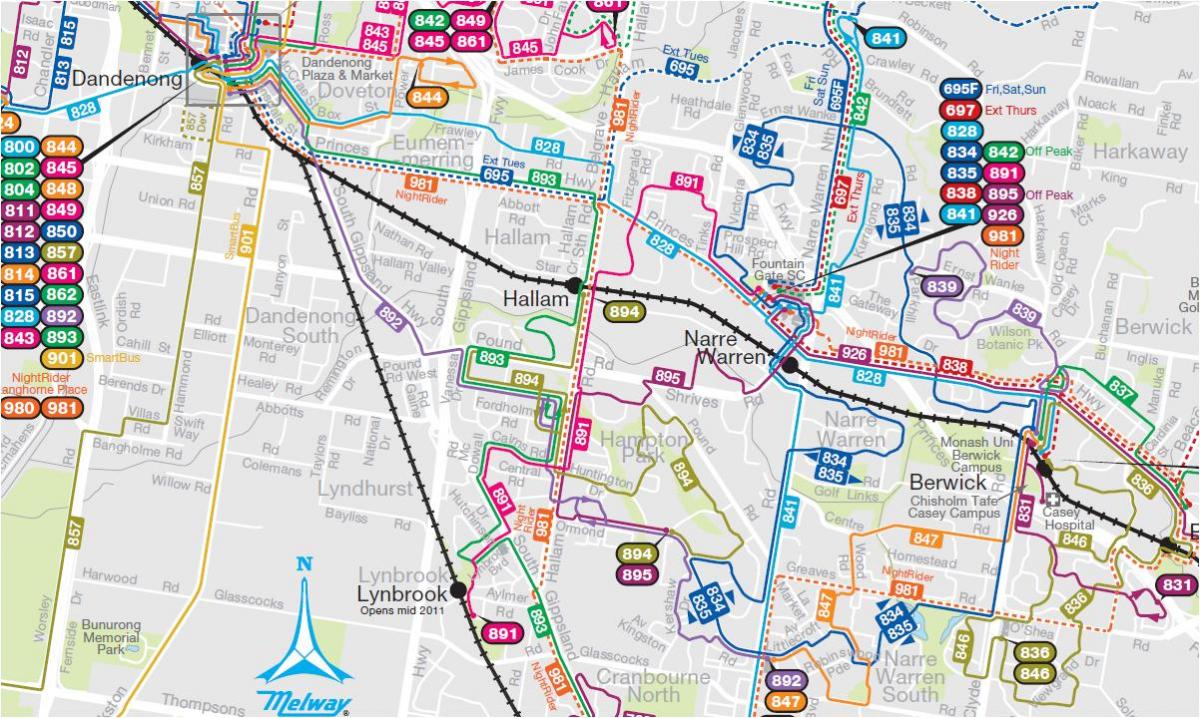 Melbourne linee di autobus mappa