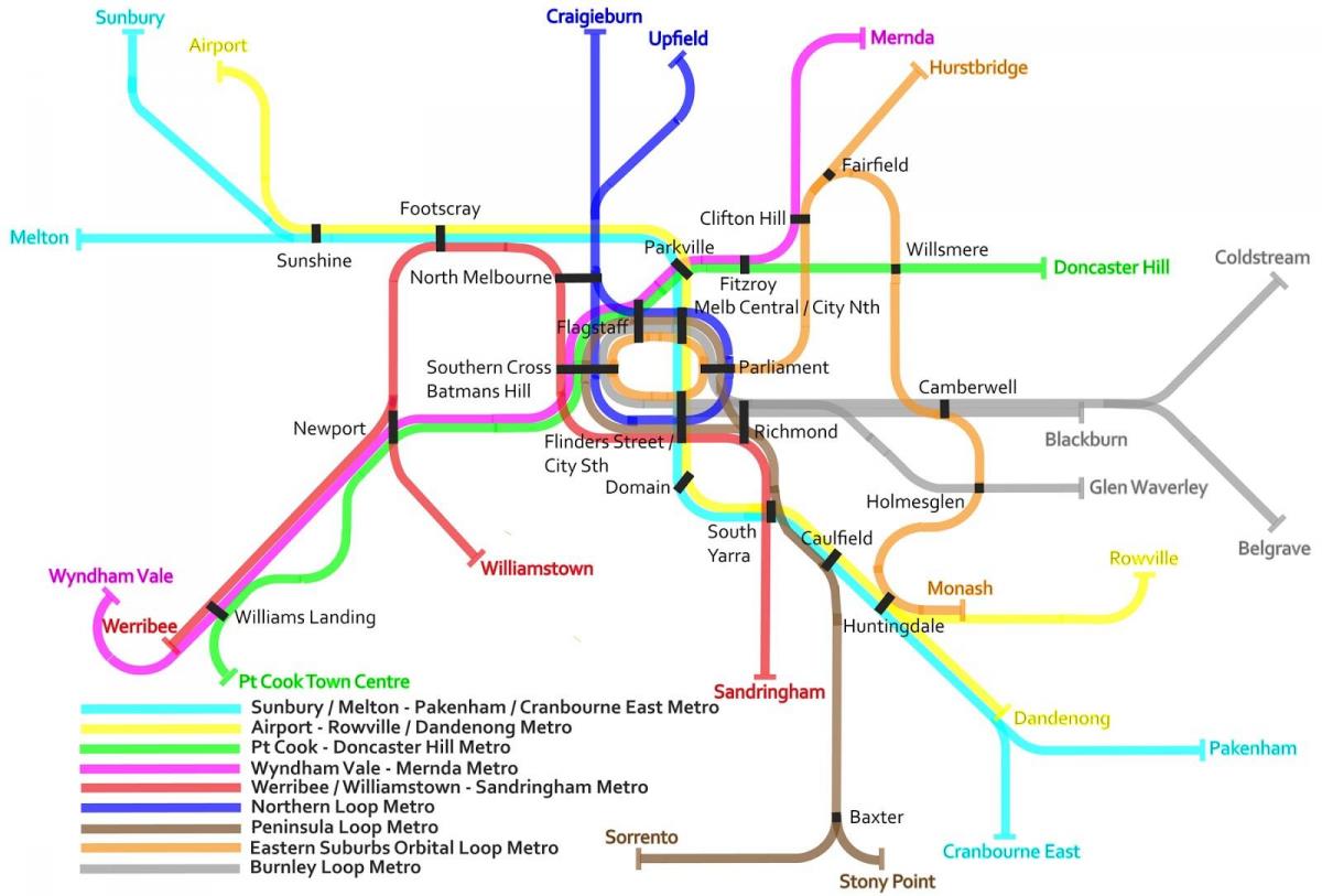 il treno della metropolitana mappa di Melbourne