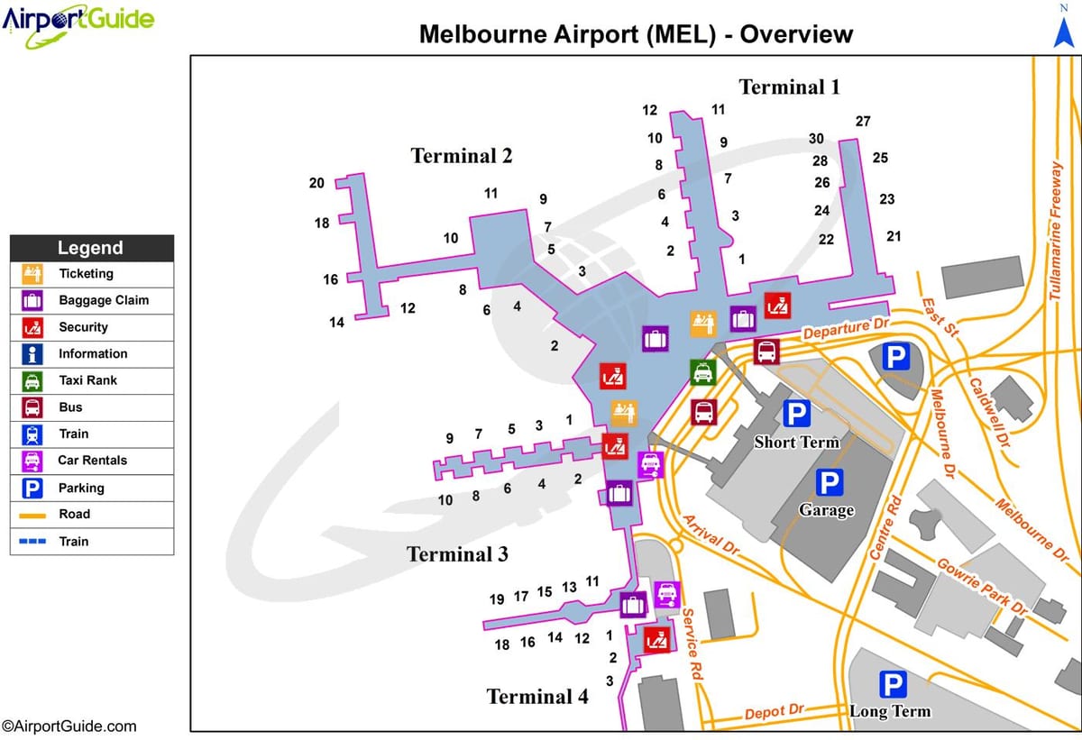 L'aeroporto Tullamarine di Melbourne mappa