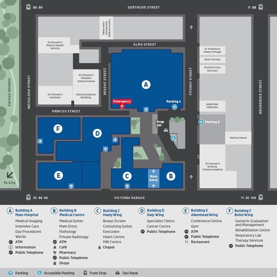 St Vincent's hospital di Melbourne mappa