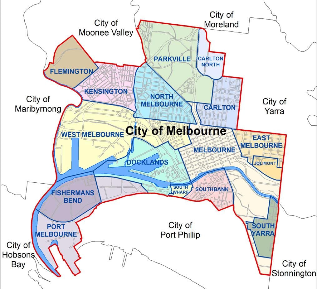 mappa della città di Melbourne