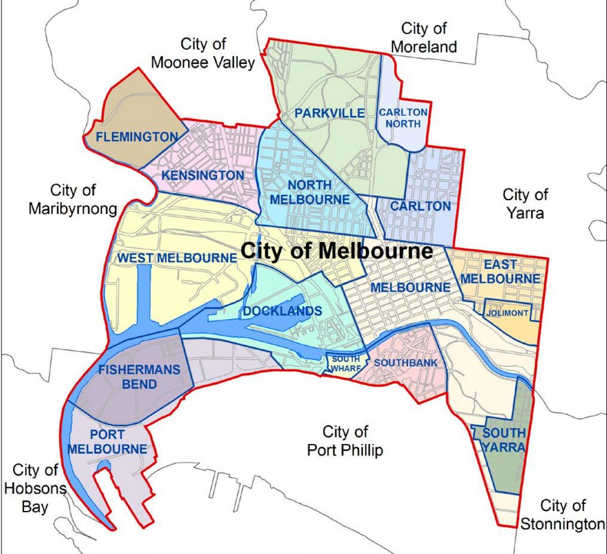 mappa di Melbourne periferia