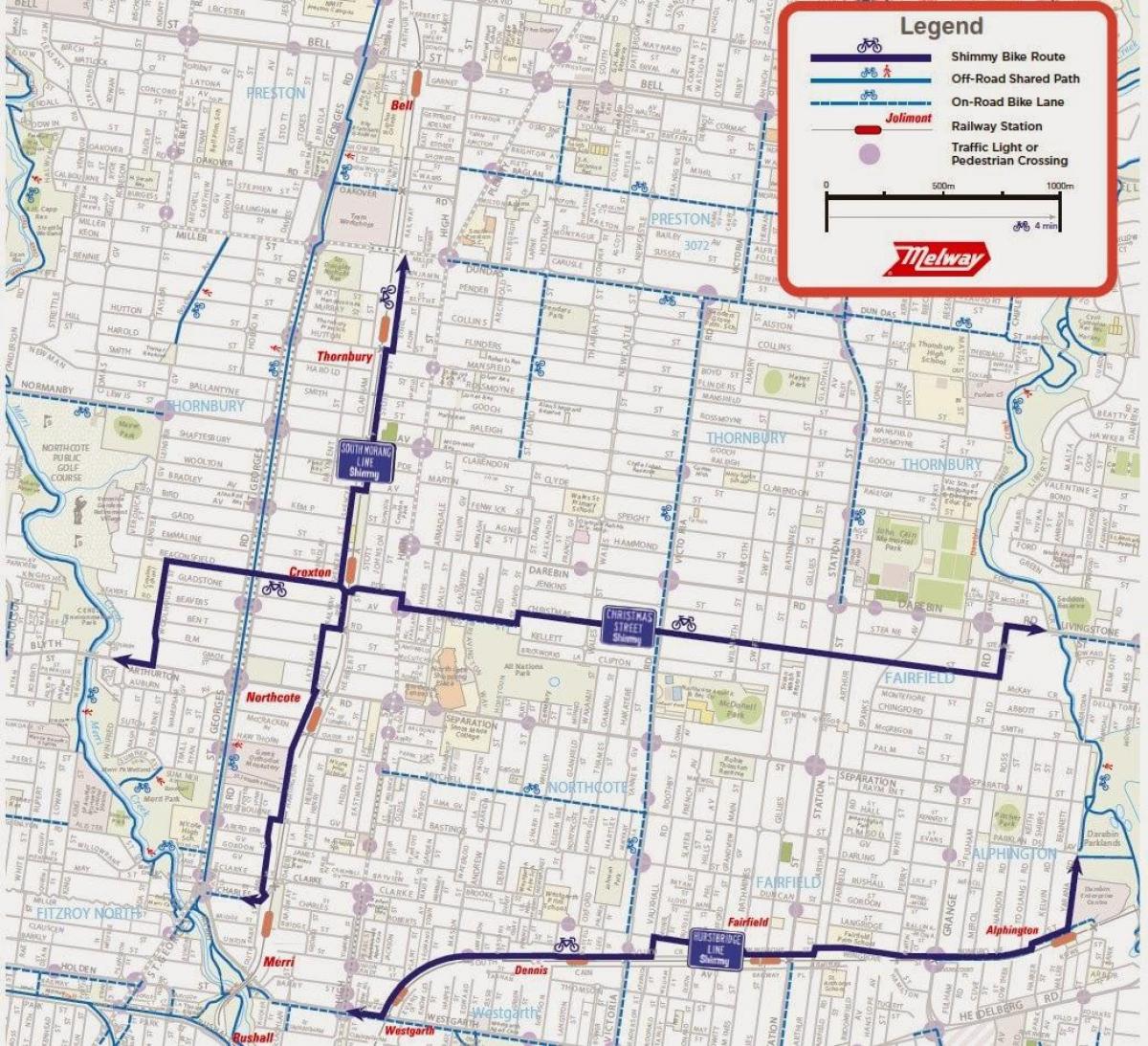 mappa di Melbourne bici da condividere