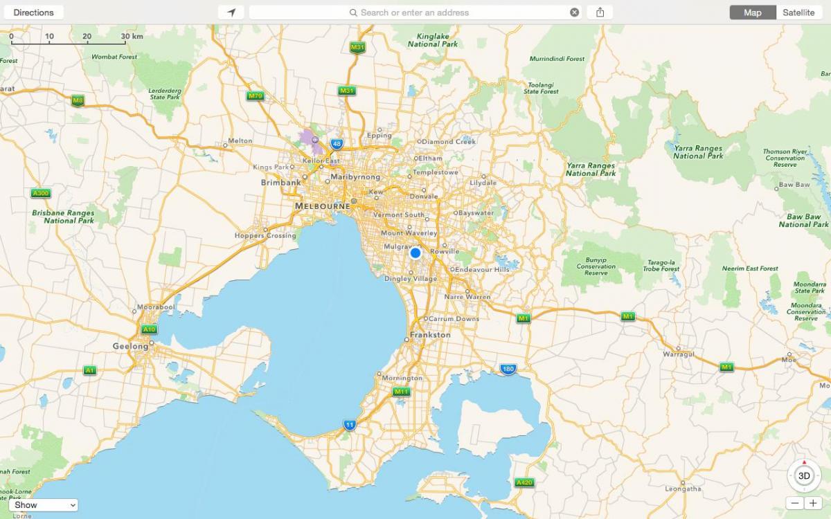 mappa di Melbourne e periferia