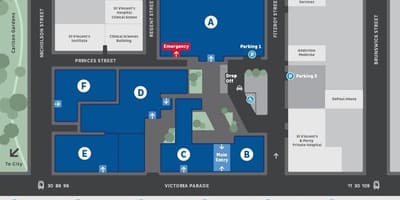 St Vincent's hospital di Melbourne mappa